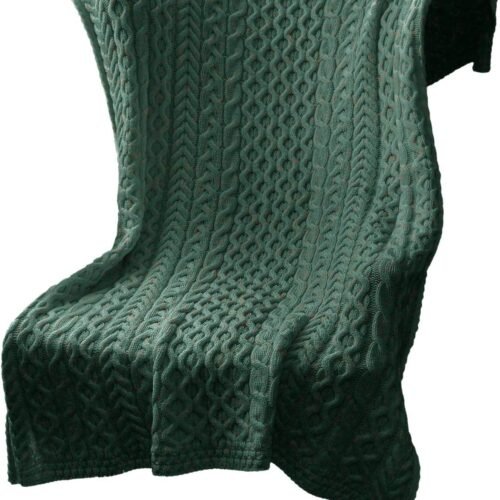 Wool Heavy Cable Knit Blanket Throw 42" x 62" (106 X 157 cm) Green St. Patrick's Day