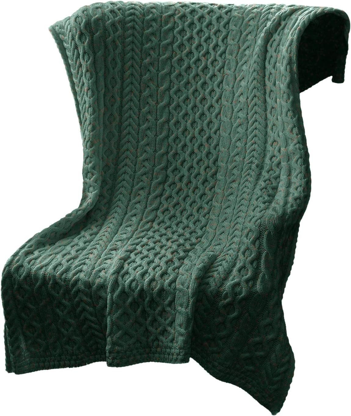 Wool Heavy Cable Knit Blanket Throw 42" x 62" (106 X 157 cm) Green St. Patrick's Day