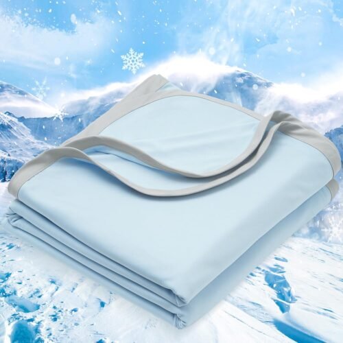 Dual-Action Cooling Blanket — Features cooling fibers and dual-cooling technology; a heat-absorbing summer throw designed to keep you cool all night long and help alleviate night sweats (Ice Blue, 90" x 90").