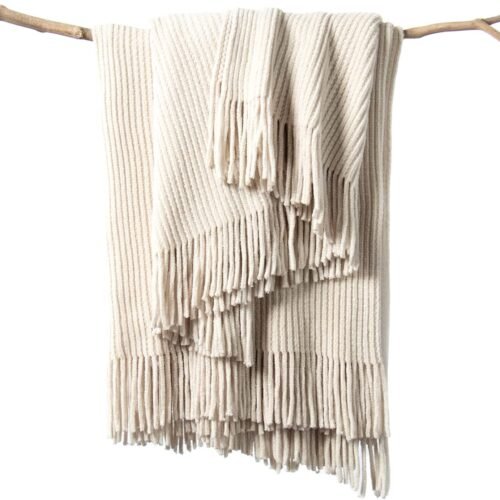 Chenille Throw Blanket 50x60 - Soft Boho Knitted Blanket for Couch Cozy Farmhouse Decor Bed Throw, Lightweight All Season White/Cream Blanket, Decorative for Living Room Bedroom Spring Decor