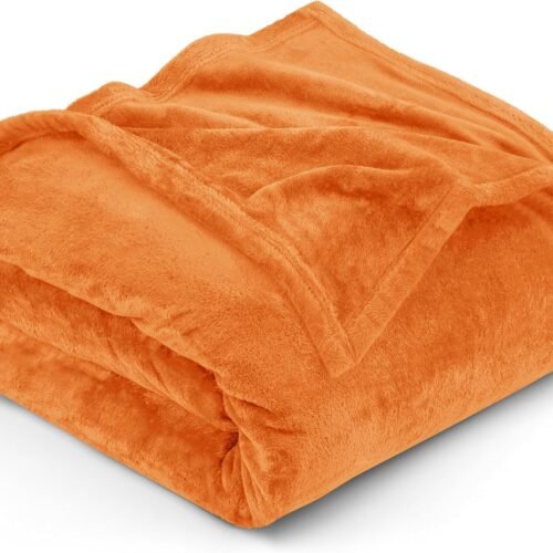 Fleece Blanket Queen Size Burnt Orange 300GSM Luxury Fuzzy Soft Anti-Static Microfiber Bed Blanket (90x90 Inch)