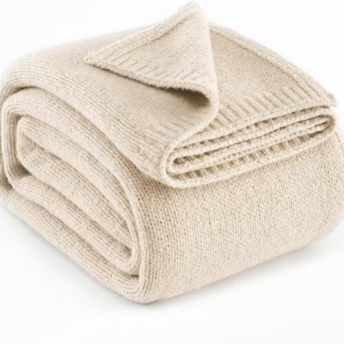 Wool Blend Knit Throw Blanket 60" X 80" Twin, 50% Recycled Polyester Soft Cable Knitted Fluffy Throws for Couch Lightweight Woven Blankets for Sofa Fuzzy Cozy Bed Cover, Light Beige