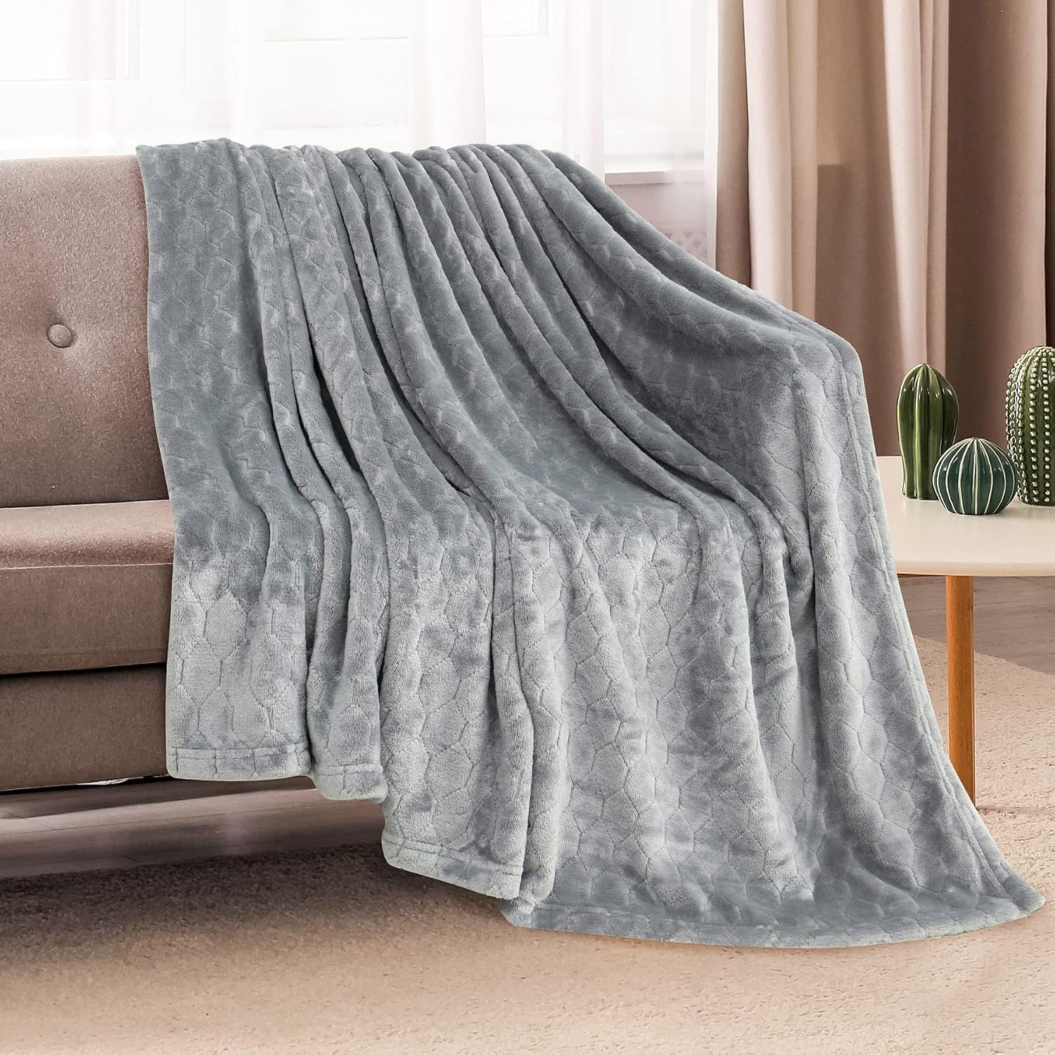 Fleece Blanket Super Soft Cozy Throw Blanket 50" x 60", Lightweight Fuzzy Comfy Textured Flannel Blanket Warm Plush Throw Blankets for Couch, Sofa, Bed, Light Grey - Image 2
