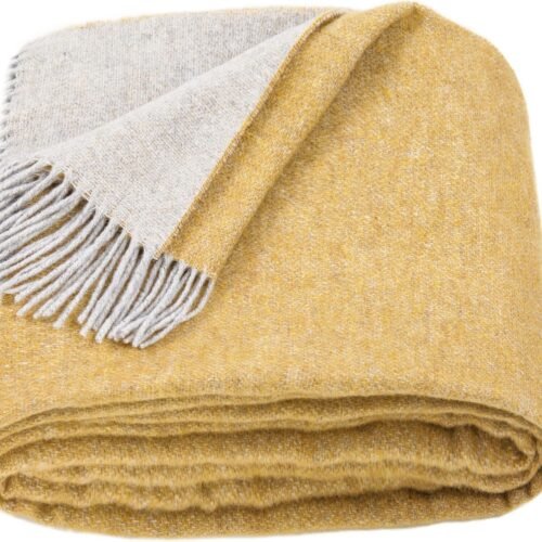 Wool Blanket - Warm Throw for Cold Weather, Warmest Travel Outdoor Camping Blankets, Picnic Army Military Throws, Comforter Soft & Cozy (55 x 79 Mustard Yellow - Light Grey Double-sided)