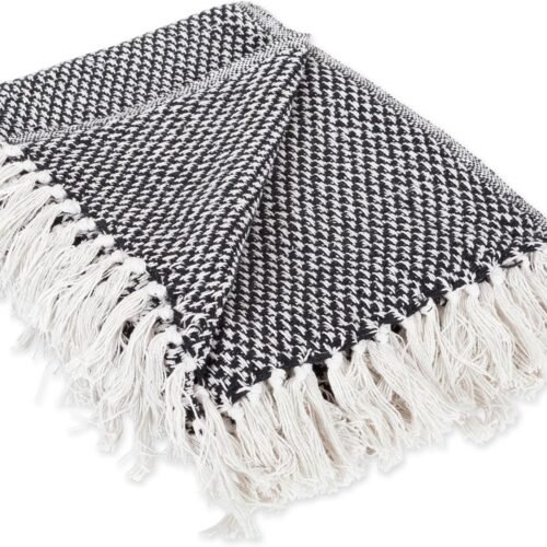 100% Cotton Basket Weave Throw for Indoor/Outdoor Use Camping Bbq's Beaches Everyday Blanket, 50 x 60, Black