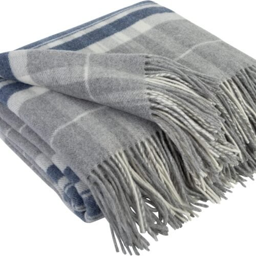 Cashmere Blanket with  - Luxury Wool Throw Soft Cozy and Warm, Decorative Throws Couch Bed Sofa, Warmest Blankets for Travel Camping & Cold Weather 55x79 | Grey - Dark Blue - White Tartan